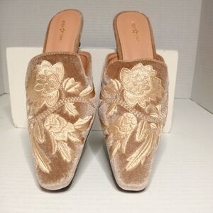 NEW Velvet Floral Mule Embroidered Kitten Heel Sandal Area Stars Pumps Sandal